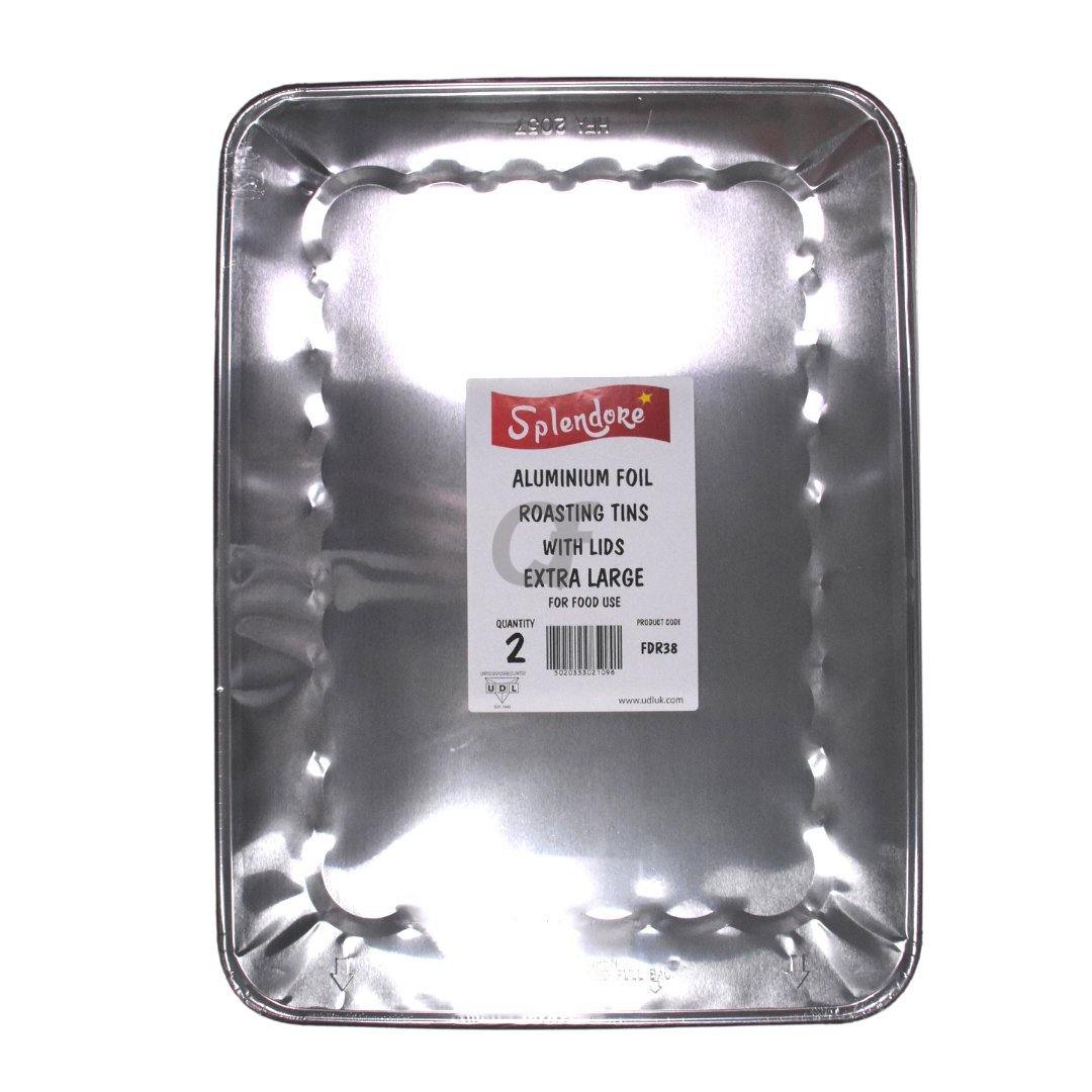 Splendore 2 Aluminium Foil Roasting Tins With Lids Extra Large Extra