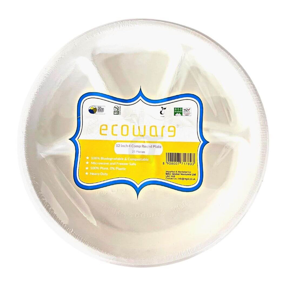 Ecoware 12 Inch 4 Comp Round Plate 25 pieces
