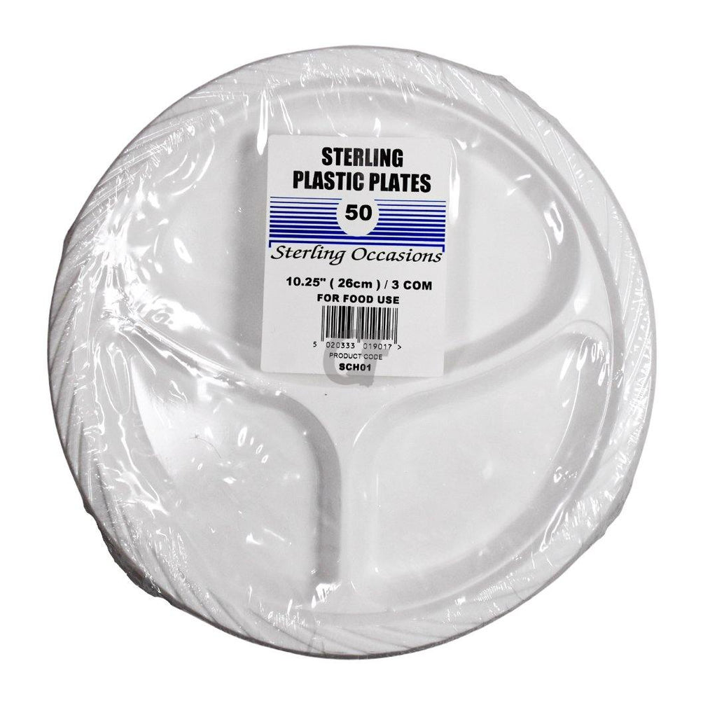Sterling Occassions 50 Plastic Plates 3 Compartment 26cm