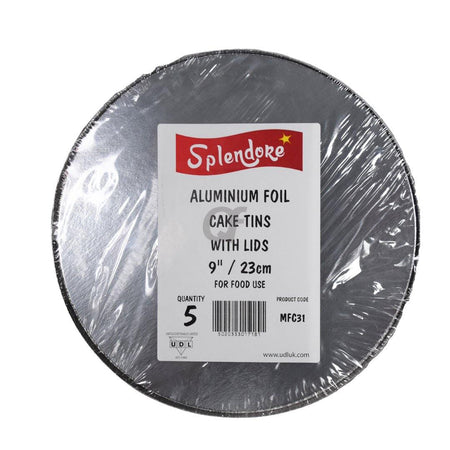 Splendore 5 Aluminium Foil Cake Tins With Lids 23cm