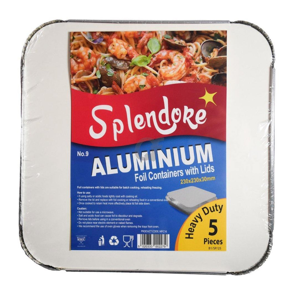 Splendore 5 Aluminium Foil Containers with Lids 230x230x30mm
