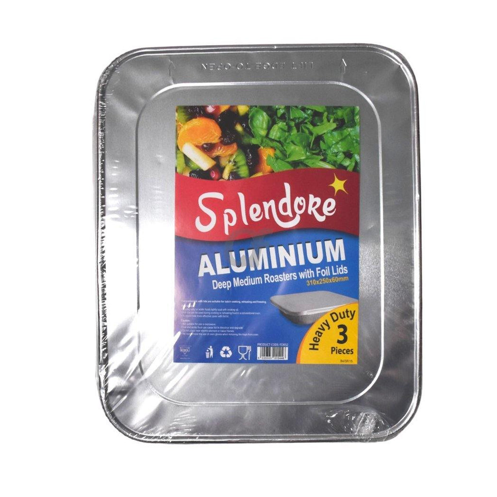 Splendore 3 Aluminium Deep Roasting Tins & Foil Lids 310x250x60mm