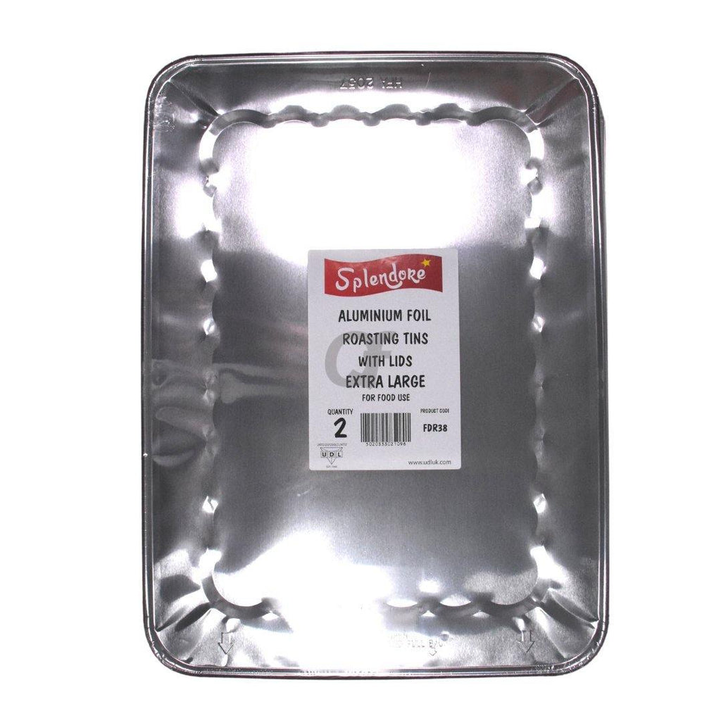 Splendore 2 Aluminium Foil Roasting Tins With Lids Extra Large