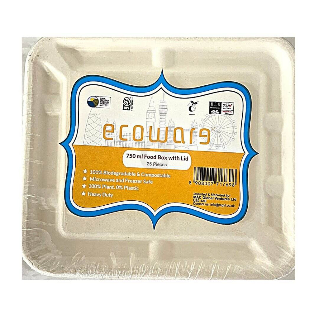 Ecoware 750ml Food Box with Lid 25 pieces