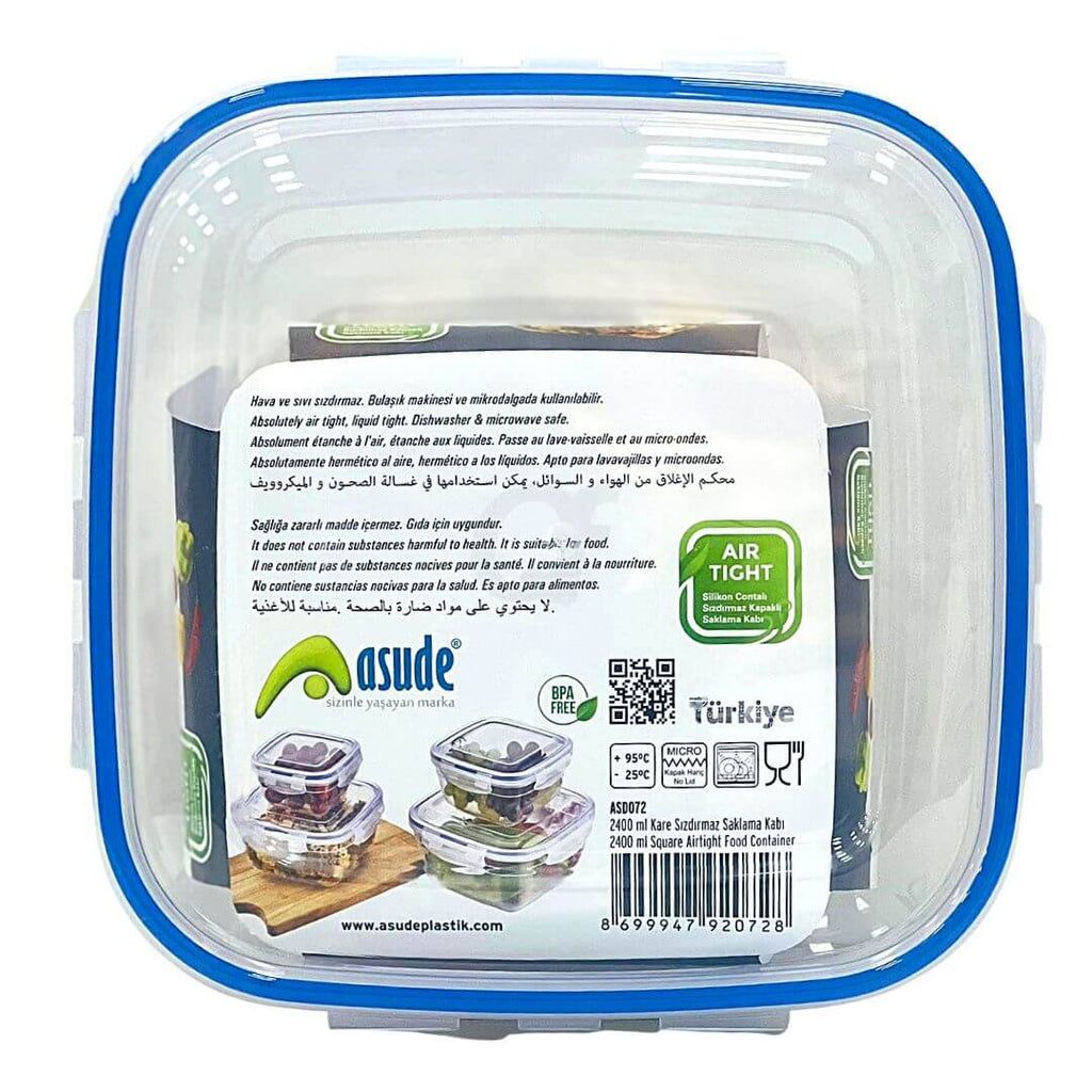 Asude 2400ml square airtight food container