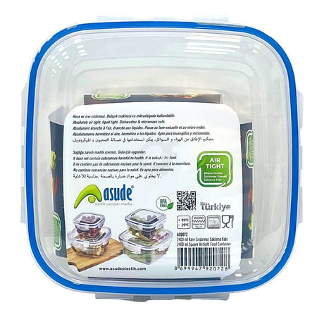 Asude 2400ml square airtight food container