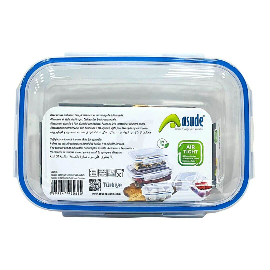 Asude 1500ml rectangular airtight food container