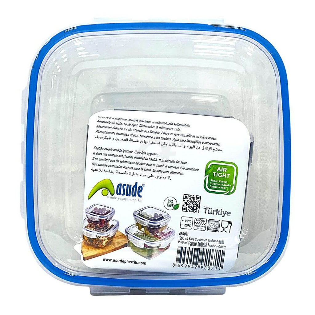 Asude 1500ml square airtight food container