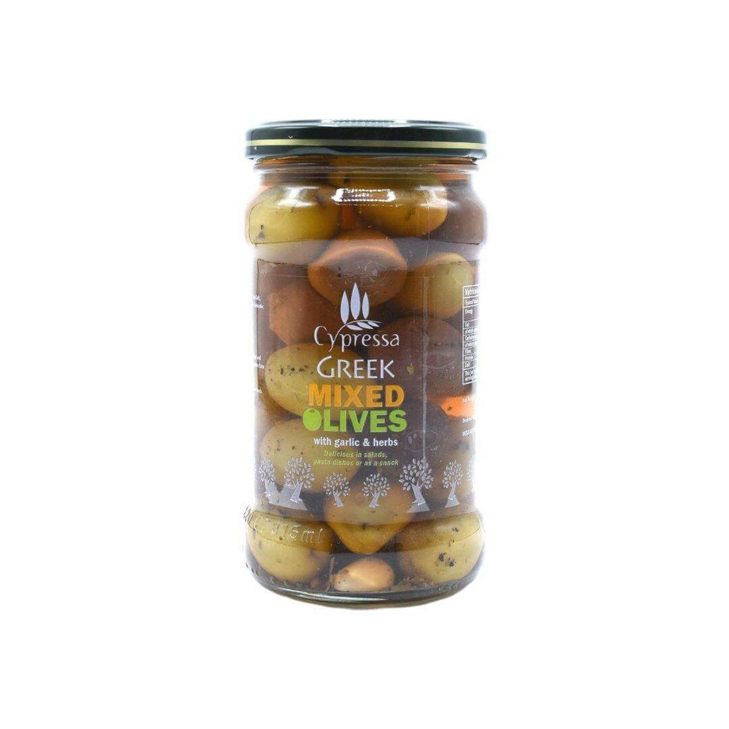 Cypressa Greek Mixed Olives flavoured with Garlic and Herbs 315g